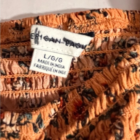 American Eagle Gold Smocked Flirty Stretchy Ruched Summer Crop Top Tank Large - Picture 4 of 7